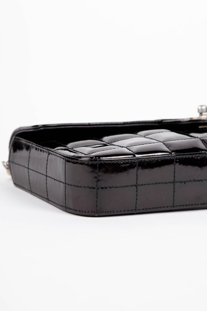 2000s Chanel Black Patent Leather East West Chocolate Bar Flap Bag