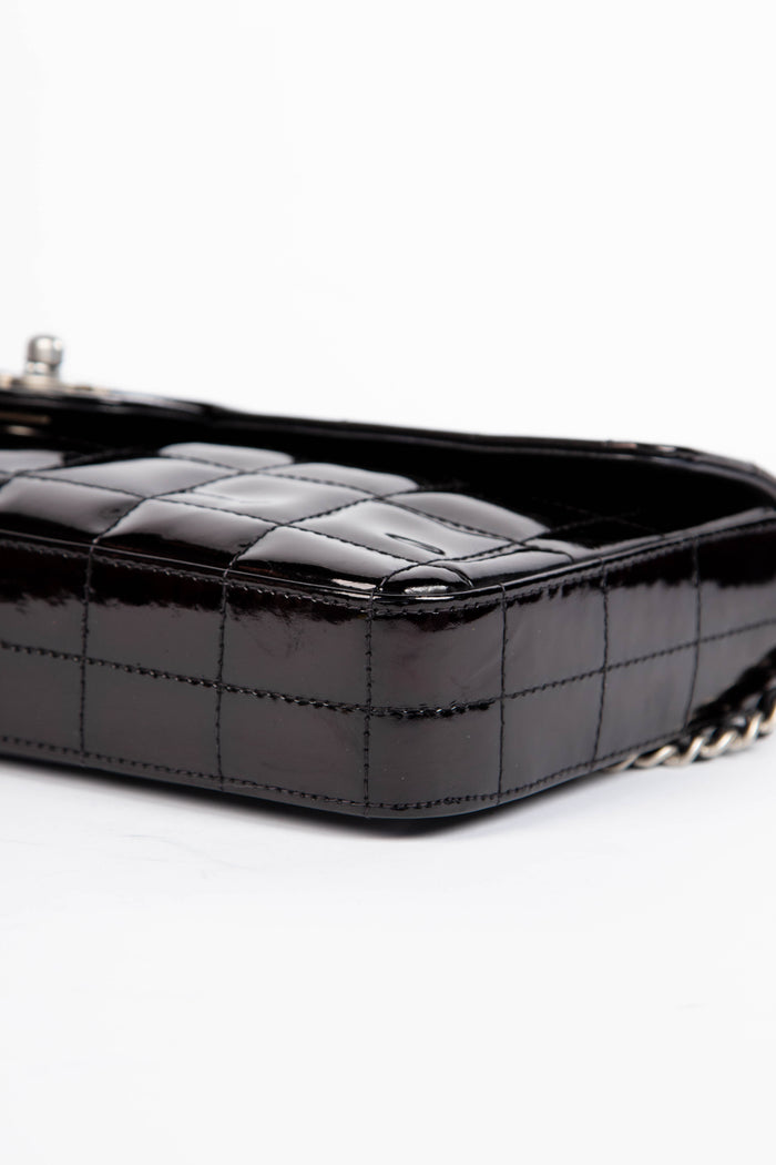 2000s Chanel Black Patent Leather East West Chocolate Bar Flap Bag