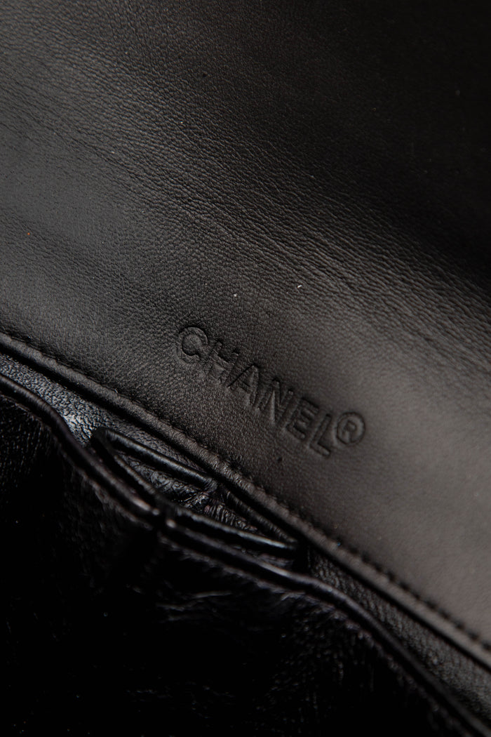 2000s Chanel Black Patent Leather East West Chocolate Bar Flap Bag