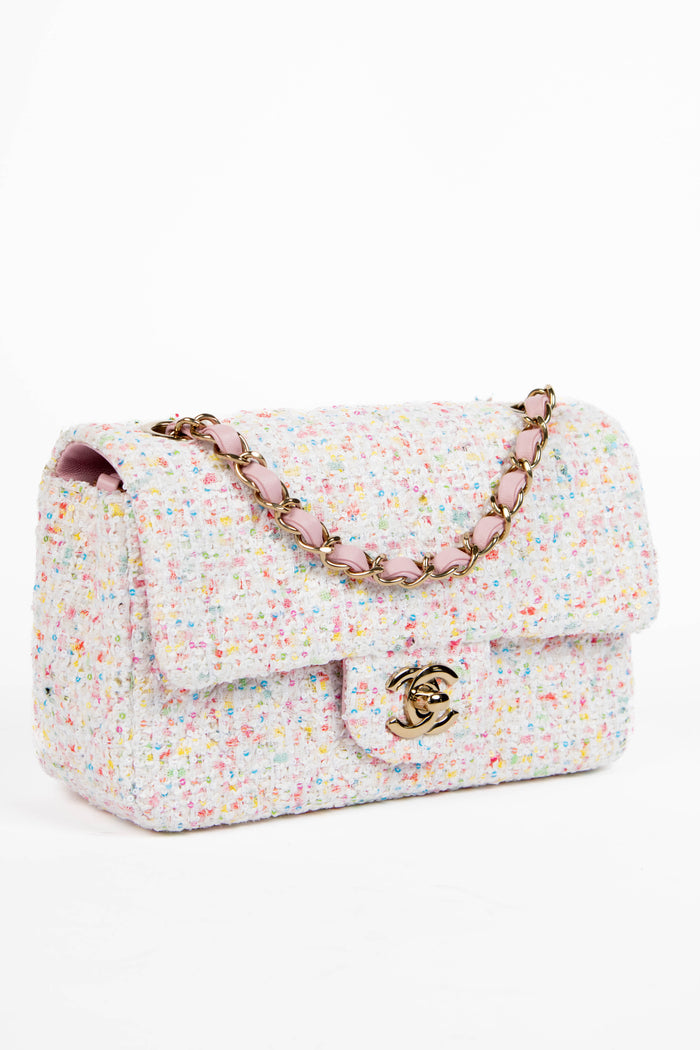 2020s Chanel Multi-coloured Sequin Tweed Mini Rectangular Single Flap Bag