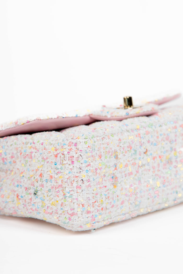 2020s Chanel Multi-coloured Sequin Tweed Mini Rectangular Single Flap Bag