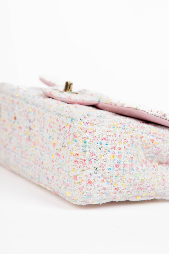 2020s Chanel Multi-coloured Sequin Tweed Mini Rectangular Single Flap Bag