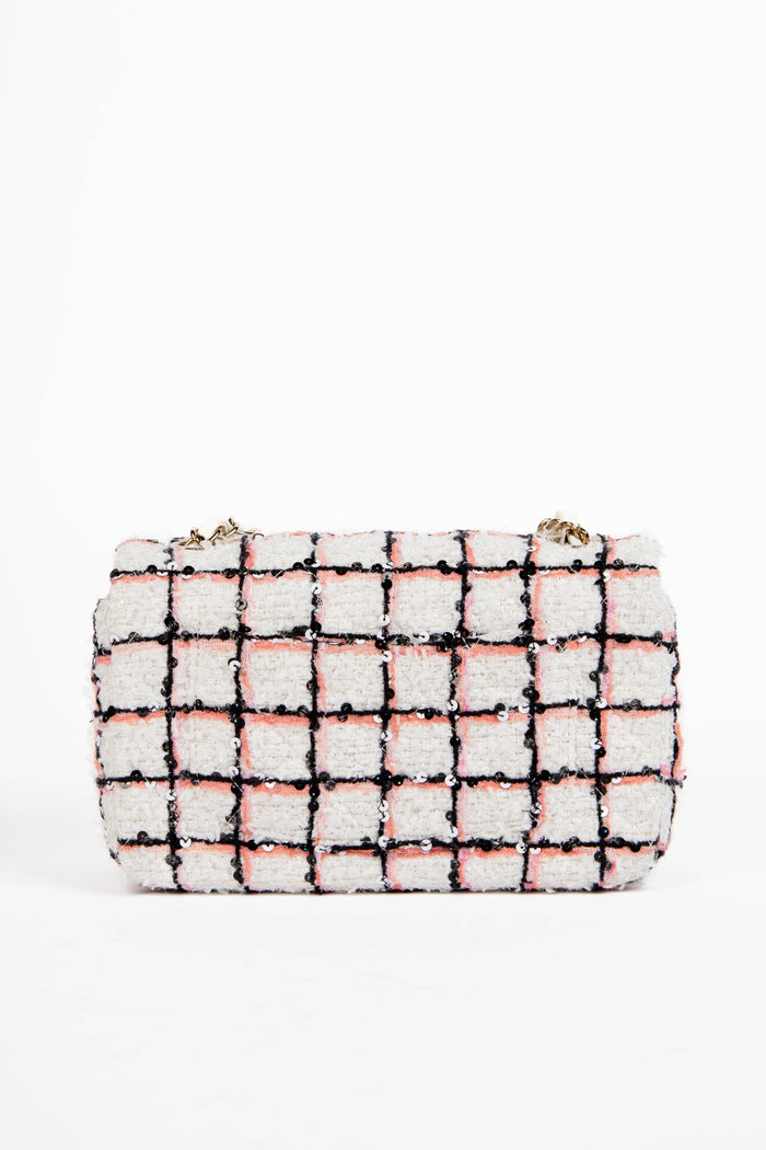 2020s Chanel White Sequin Tweed Mini Rectangular Single Flap Bag
