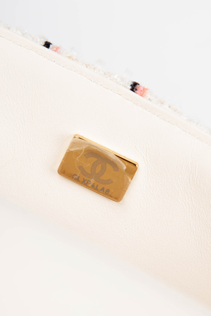 2020s Chanel White Sequin Tweed Mini Rectangular Single Flap Bag