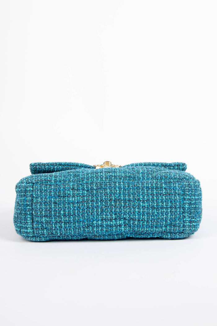 RARE Chanel 19 Teal Tweed Medium Shoulder Bag