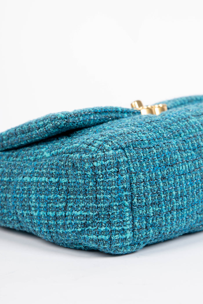 RARE Chanel 19 Teal Tweed Medium Shoulder Bag