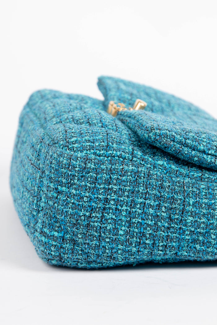 RARE Chanel 19 Teal Tweed Medium Shoulder Bag