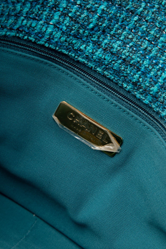 RARE Chanel 19 Teal Tweed Medium Shoulder Bag