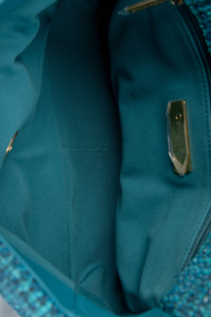 RARE Chanel 19 Teal Tweed Medium Shoulder Bag
