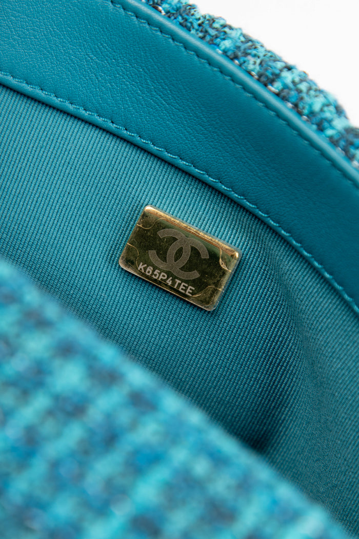 RARE Chanel 19 Teal Tweed Medium Shoulder Bag