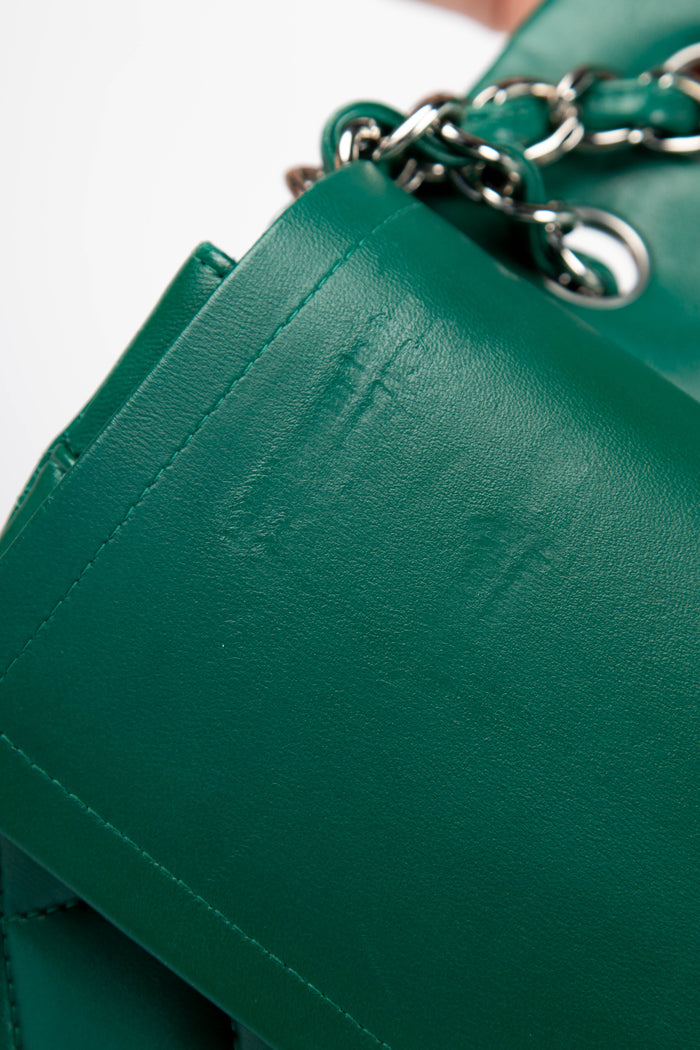 2010s Chanel Emerald Green Lambskin Leather Jumbo Double Flap Shoulder Bag