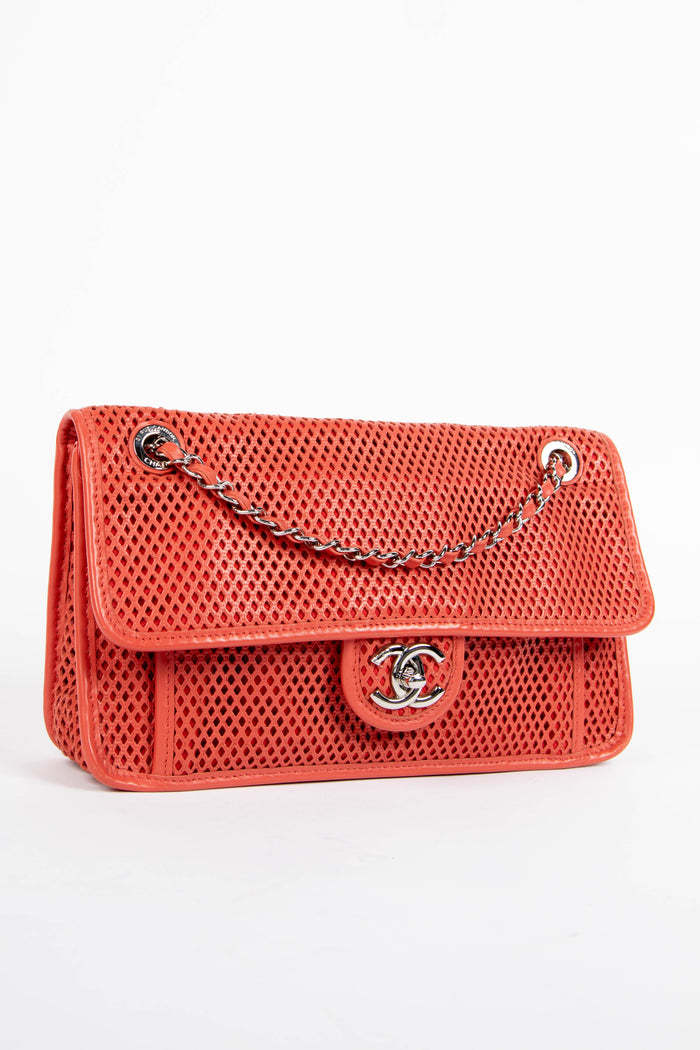 2010s Chanel Red Up in the Air Perforated Shoulder Bag