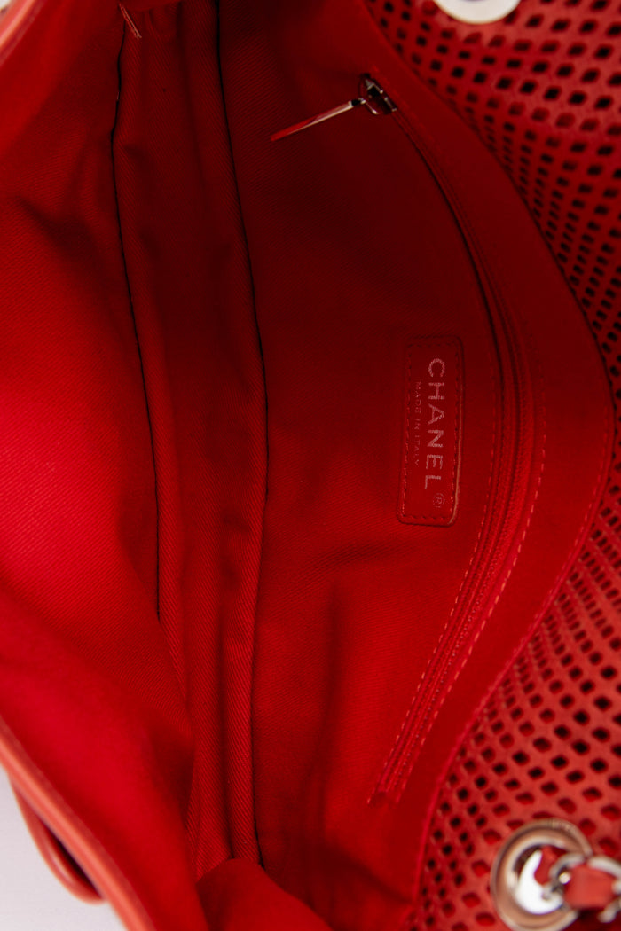 2010s Chanel Red Up in the Air Perforated Shoulder Bag
