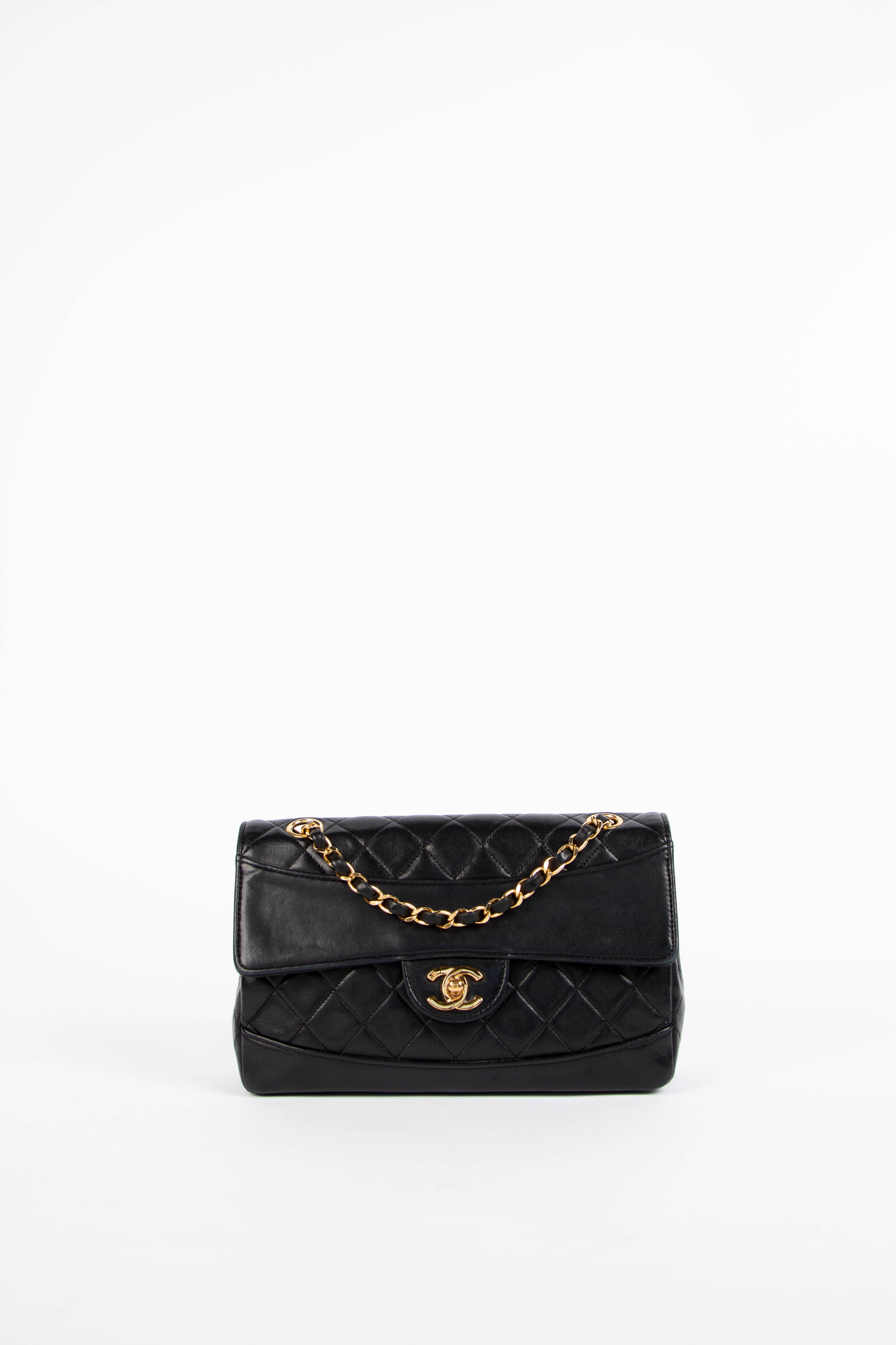 90s Chanel Black Lambskin Leather Single Flap Bag with GHW – Break