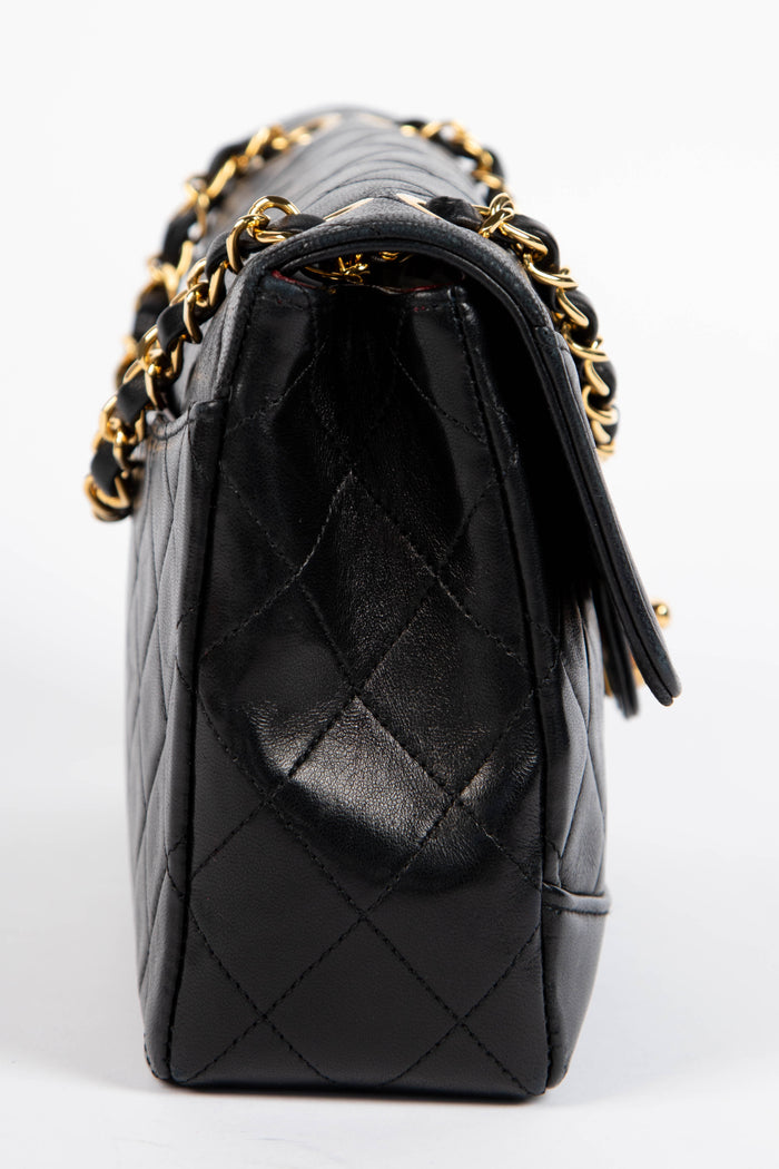 90s Chanel Black Lambskin Leather Single Flap Bag with GHW