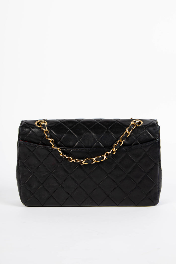 90s Chanel Black Lambskin Leather Single Flap Bag with GHW