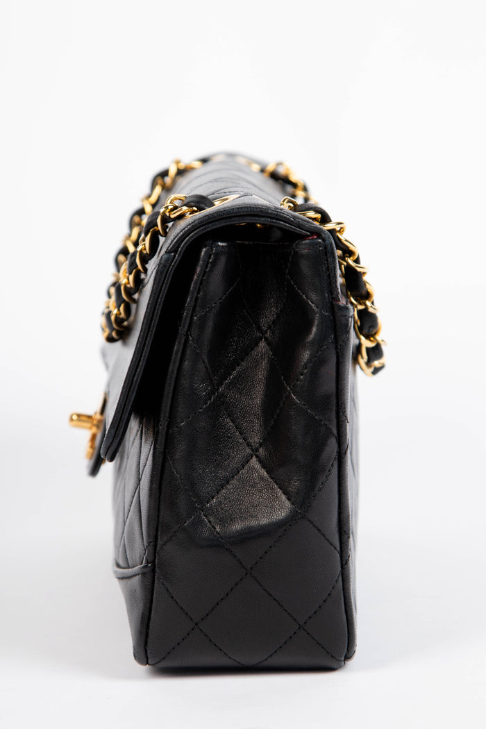90s Chanel Black Lambskin Leather Single Flap Bag with GHW