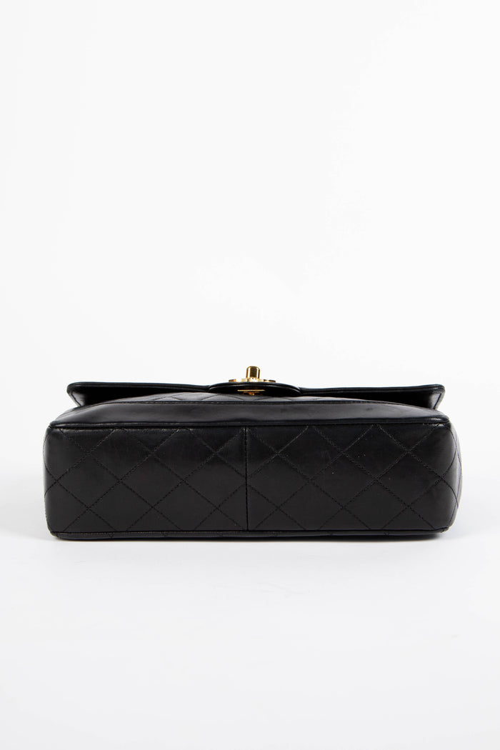 90s Chanel Black Lambskin Leather Single Flap Bag with GHW