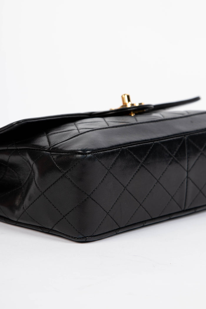 90s Chanel Black Lambskin Leather Single Flap Bag with GHW