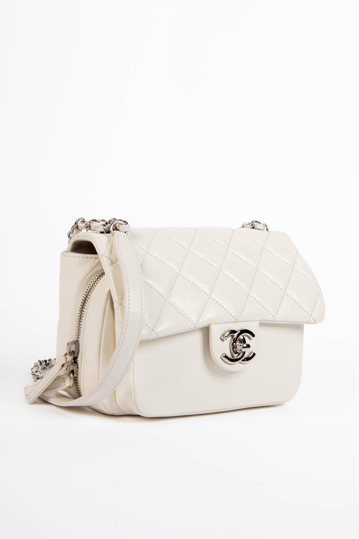 2019 Chanel White Aged Calfskin Leather Square Flap Bag