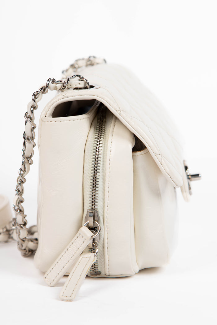 2019 Chanel White Aged Calfskin Leather Square Flap Bag