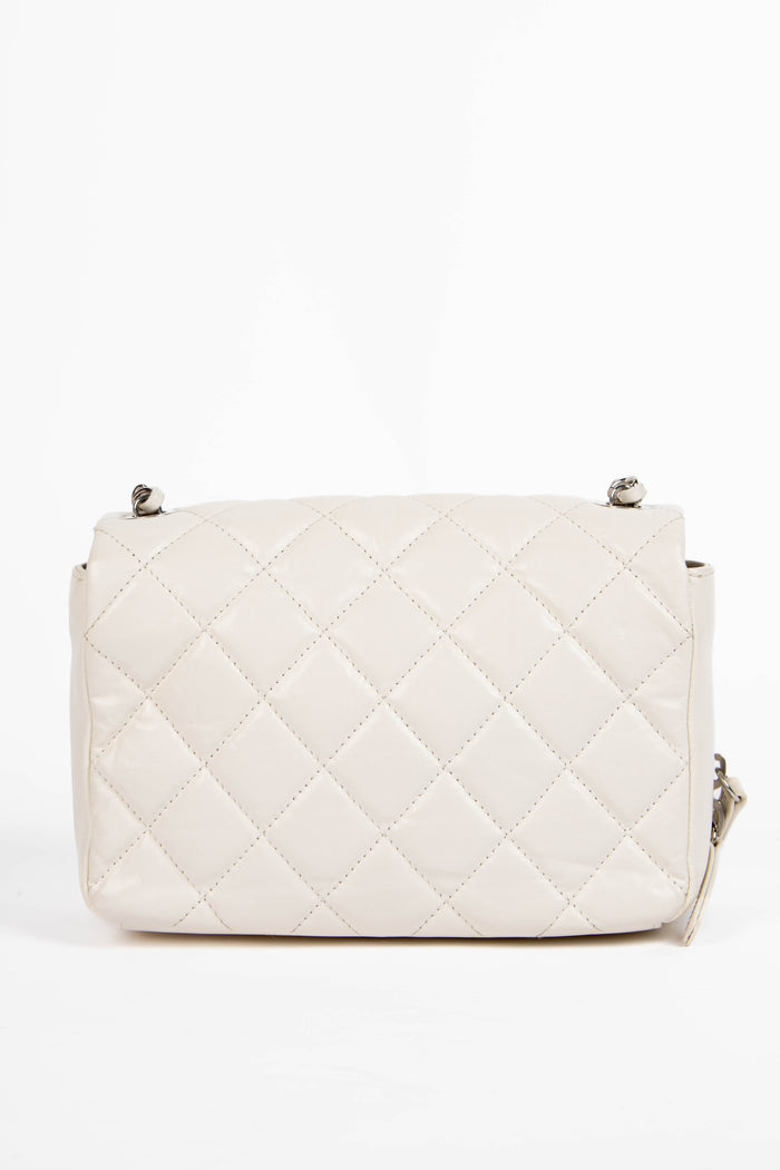 2019 Chanel White Aged Calfskin Leather Square Flap Bag