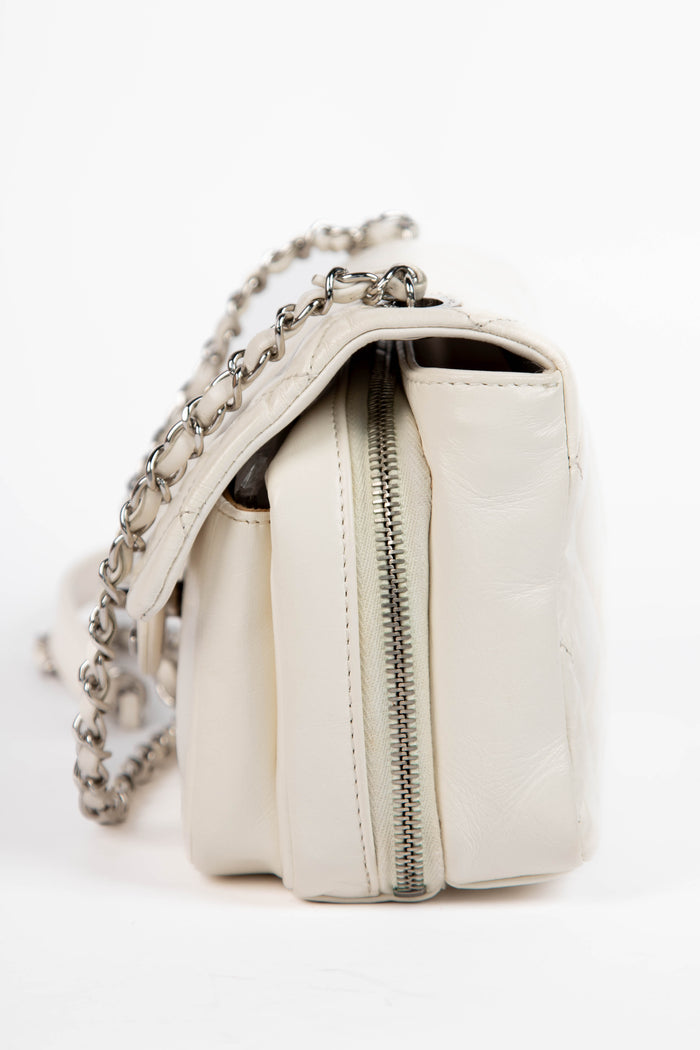 2019 Chanel White Aged Calfskin Leather Square Flap Bag