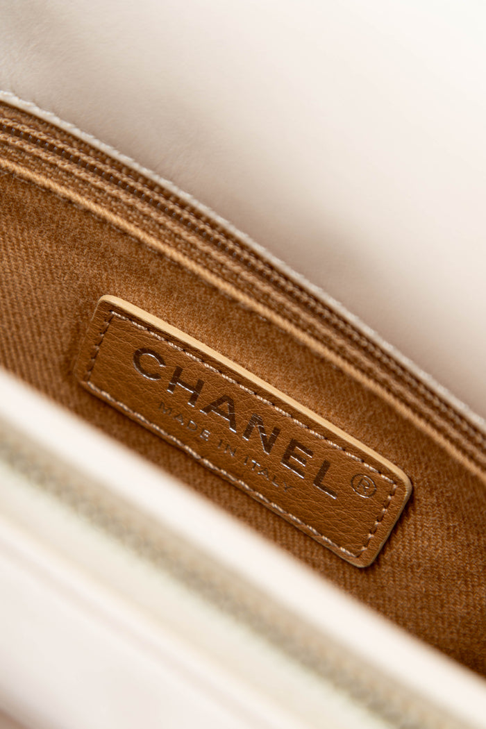 2019 Chanel White Aged Calfskin Leather Square Flap Bag