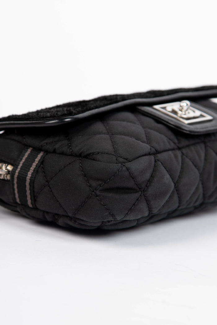 2000s Chanel Sports Line Black Pony Hair Quilted Shoulder Bag