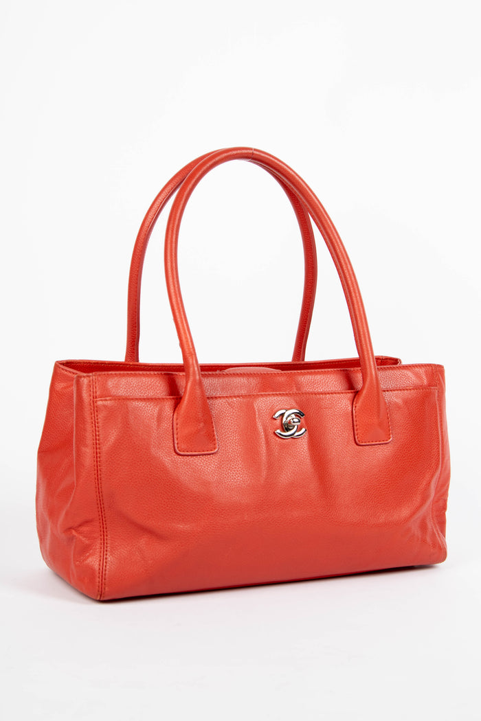2010s Chanel Red Caviar Leather Small Executive Shopper Tote Bag