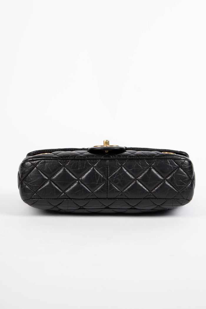 RARE Chanel Black Aged Calfskin Coin Medallion Medium Single Flap Shoulder Bag