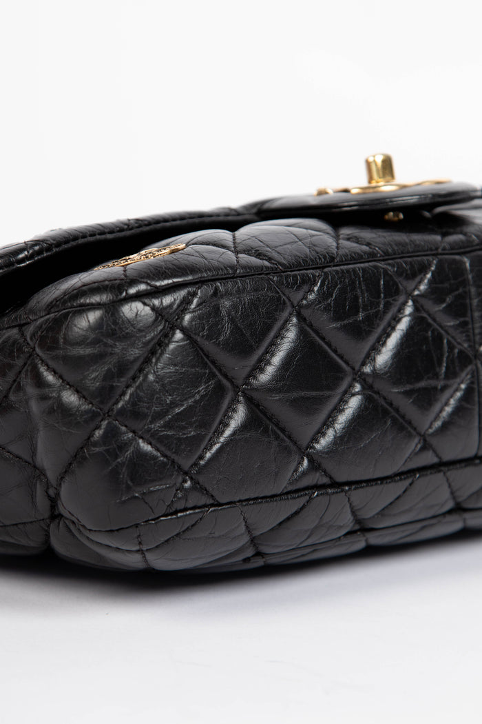 RARE Chanel Black Aged Calfskin Coin Medallion Medium Single Flap Shoulder Bag