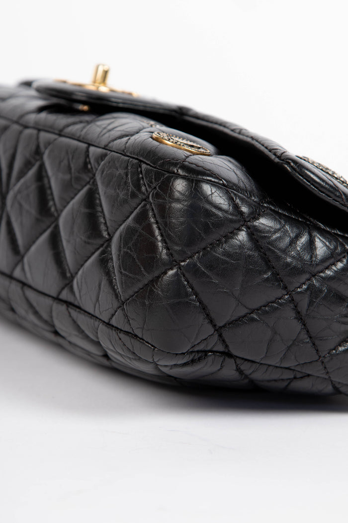 RARE Chanel Black Aged Calfskin Coin Medallion Medium Single Flap Shoulder Bag