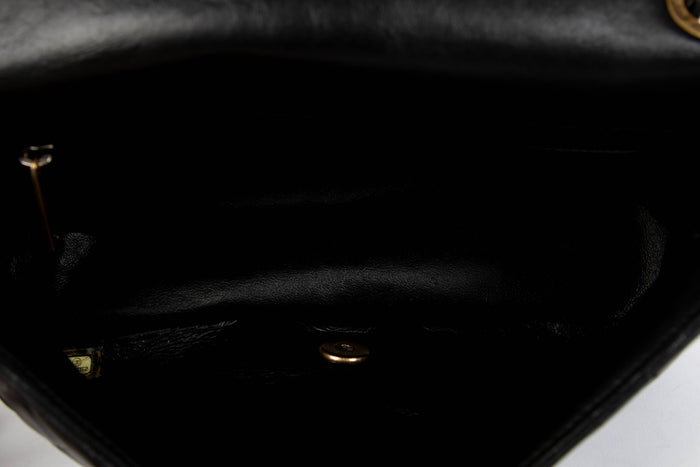 RARE Chanel Black Aged Calfskin Coin Medallion Medium Single Flap Shoulder Bag