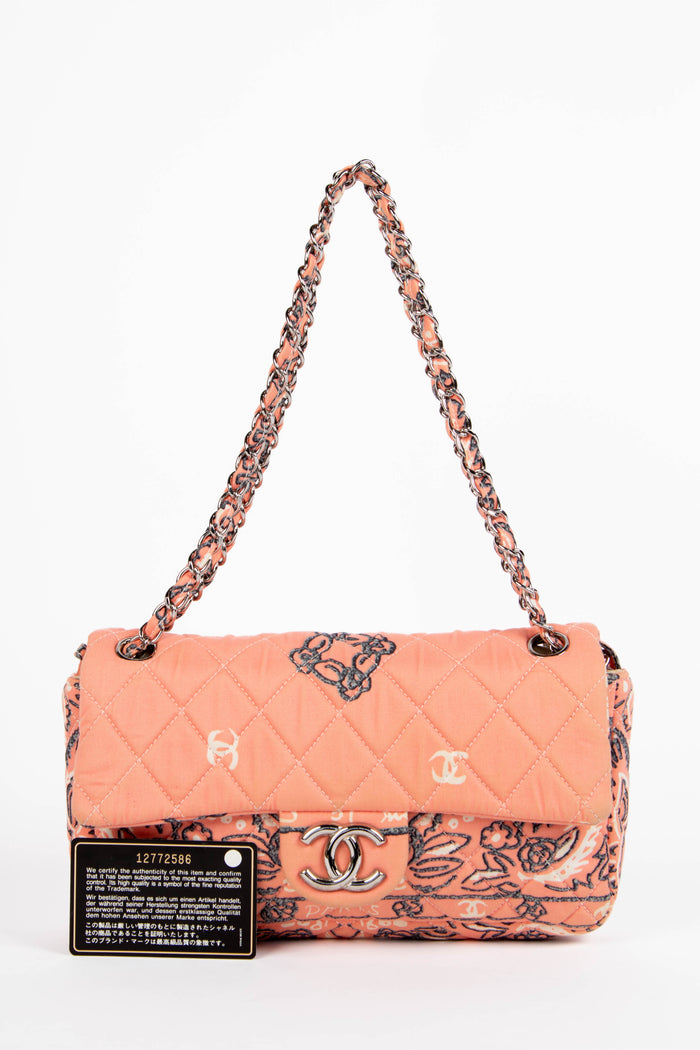 2000s Chanel Pink Bandana Print Single Flap Shoulder Bag