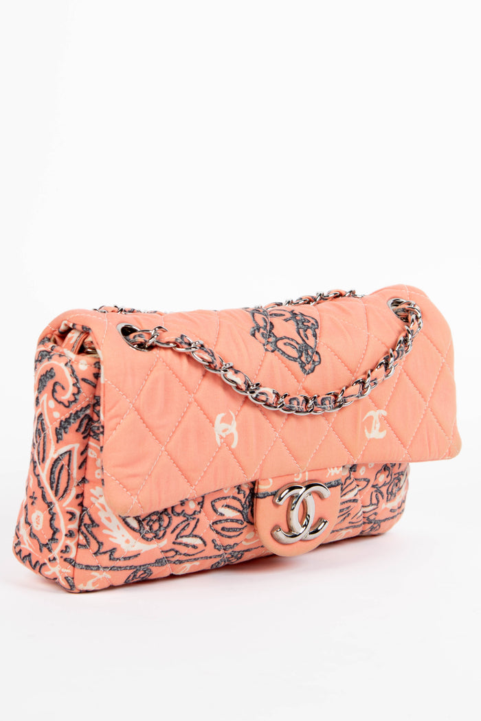 2000s Chanel Pink Bandana Print Single Flap Shoulder Bag