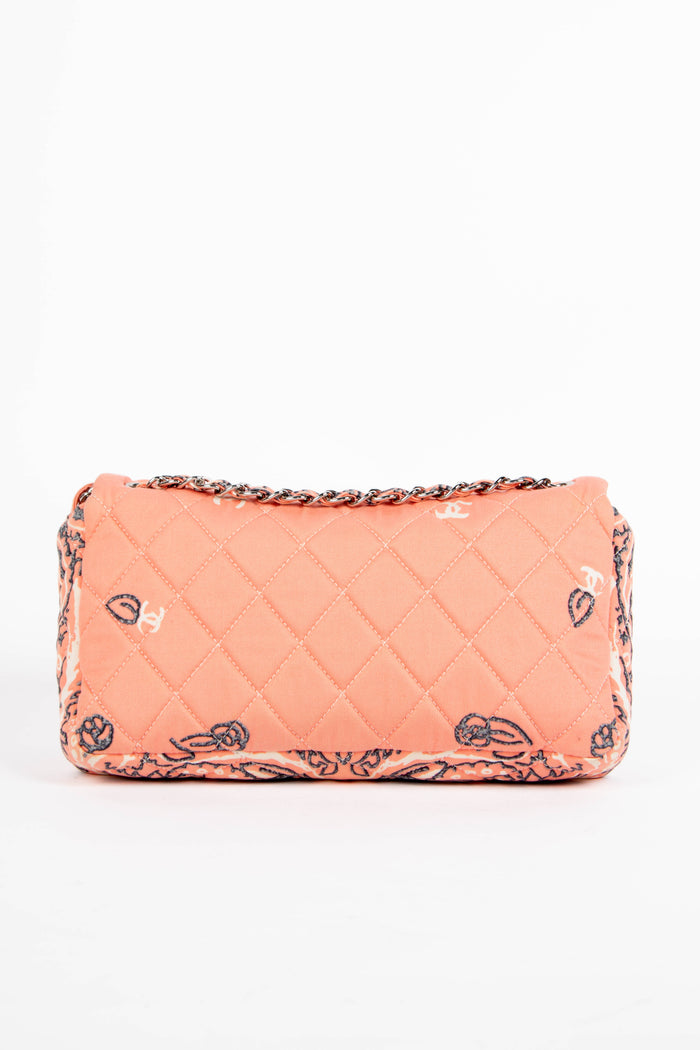 2000s Chanel Pink Bandana Print Single Flap Shoulder Bag