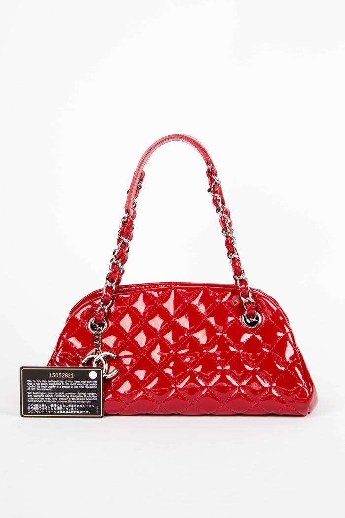2010s Chanel Red Patent Leather Small Bowling Bag