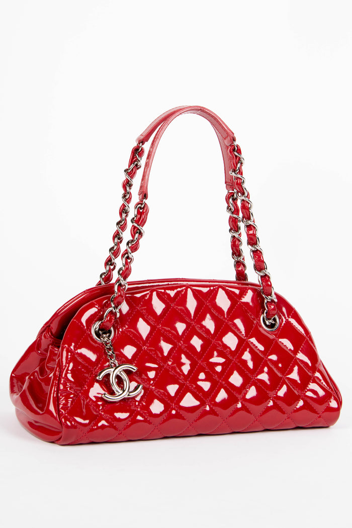 2010s Chanel Red Patent Leather Small Bowling Bag