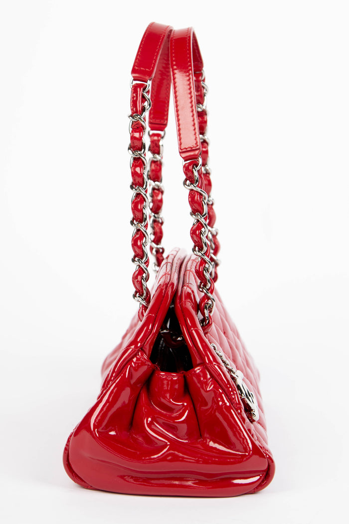 2010s Chanel Red Patent Leather Small Bowling Bag