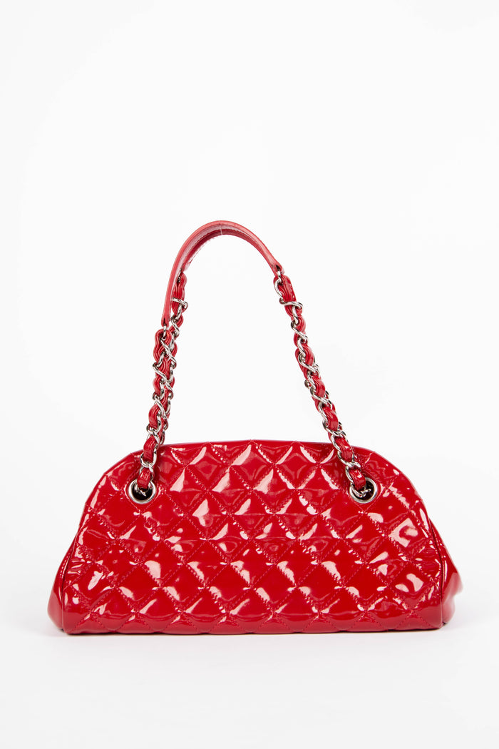 2010s Chanel Red Patent Leather Small Bowling Bag