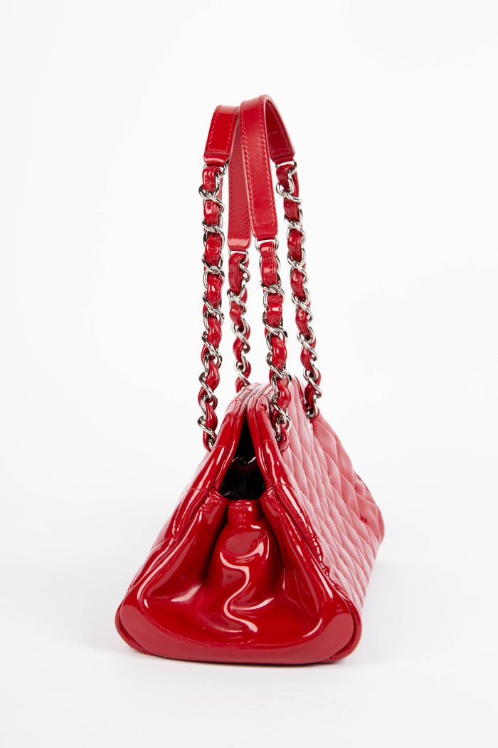 2010s Chanel Red Patent Leather Small Bowling Bag