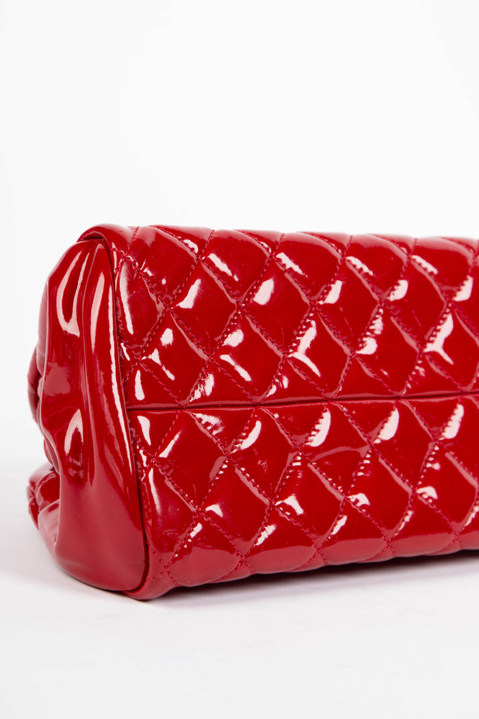 2010s Chanel Red Patent Leather Small Bowling Bag