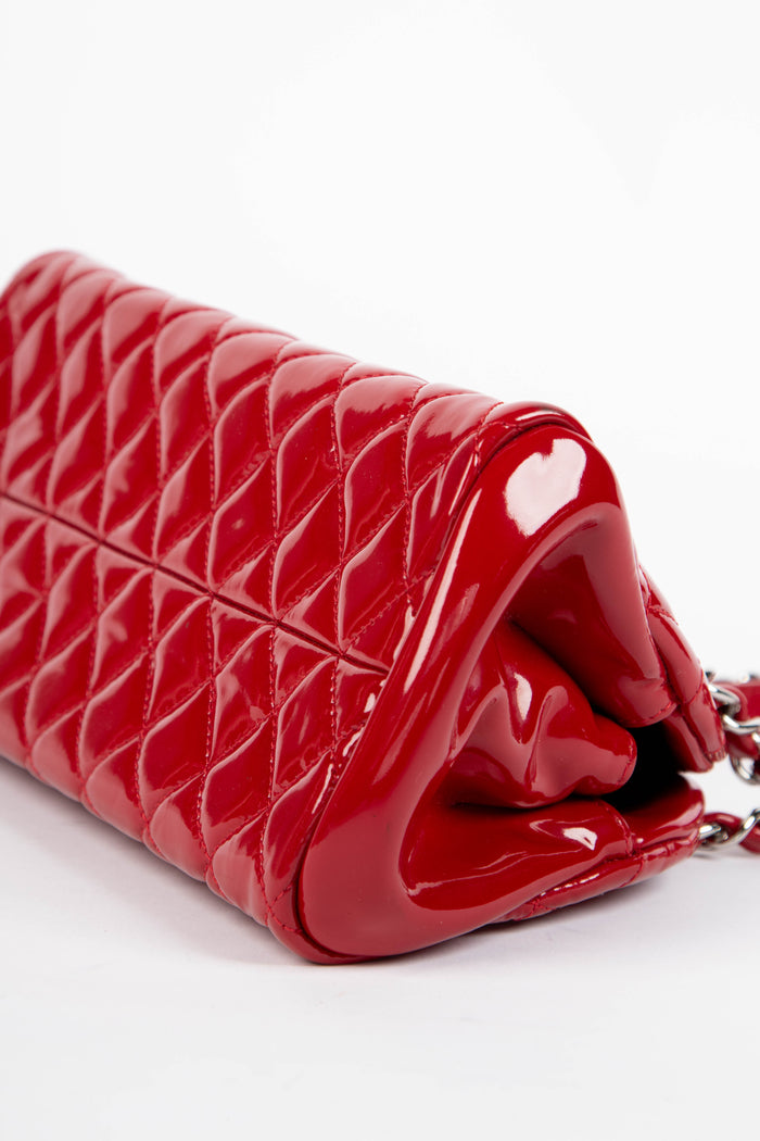 2010s Chanel Red Patent Leather Small Bowling Bag
