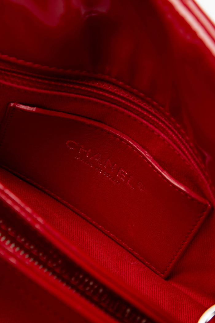 2010s Chanel Red Patent Leather Small Bowling Bag