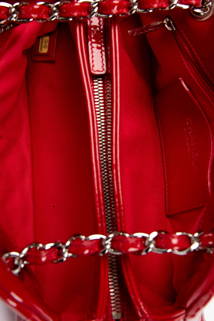 2010s Chanel Red Patent Leather Small Bowling Bag