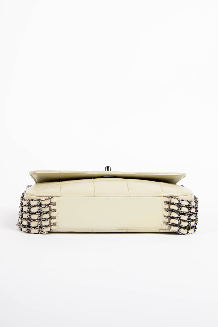 2000s Chanel White Chain Small Chocolate Bar Shoulder Bag