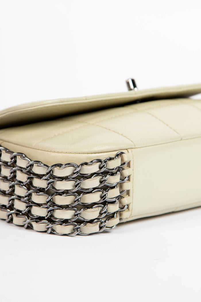 2000s Chanel White Chain Small Chocolate Bar Shoulder Bag