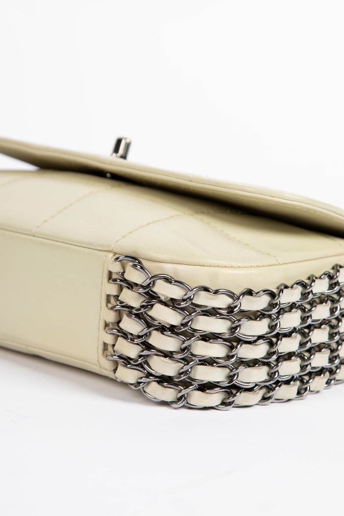 2000s Chanel White Chain Small Chocolate Bar Shoulder Bag