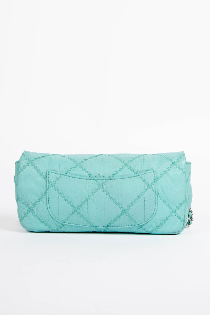 2010s Chanel Blue Python Leather Ultimate Stitch Single Flap Shoulder Bag